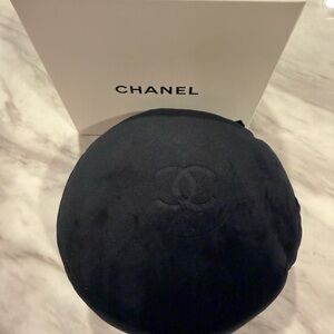 CHANEL Black Velvet Zippered travel pillow with eye mask